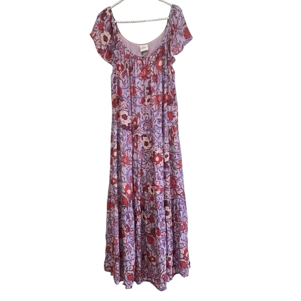Knox Rose Women’s Flutter Short Sleeve Floral Purple Haze Midi Dress Size Large